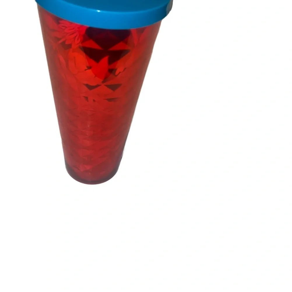 Starbucks Red Flowers Berries Abstract Faceted Print Cold Cup TUMBLER 24Oz